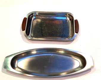 Vintage 1960s Made in Denmark Danish Modern Mid Century Stainless Steel Serving/Trinket/Pan/Organizer Display Trays/Elegant and Sleek