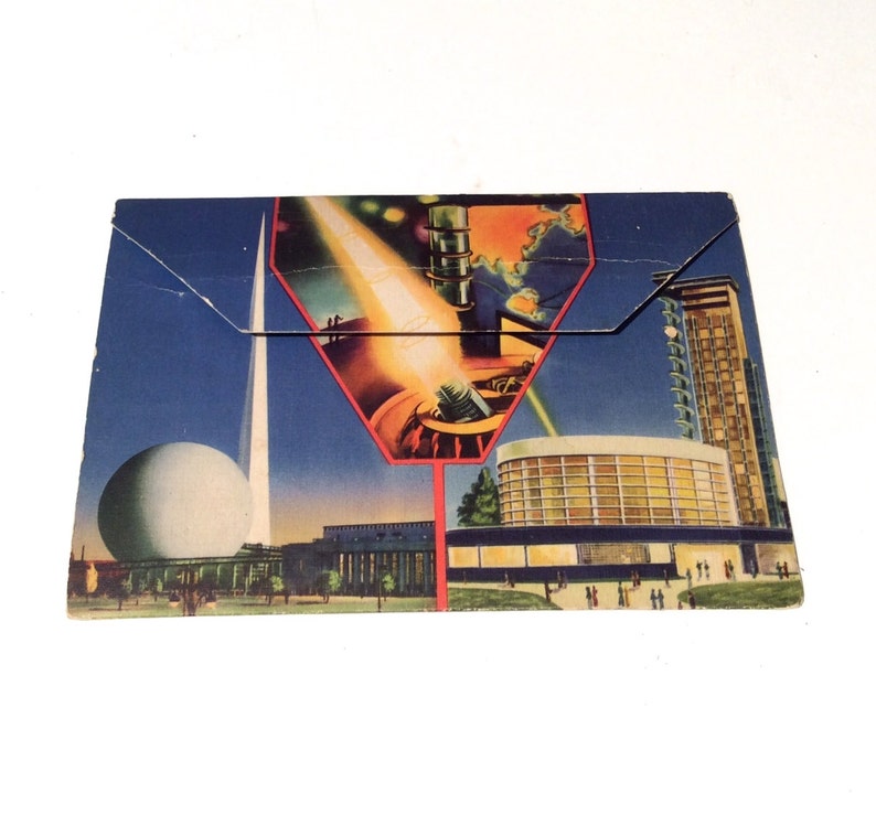 Uncut Linen Postcards Vintage 1939 Worlds Fair New York Art Deco Postcard Set 18 Litho Unused