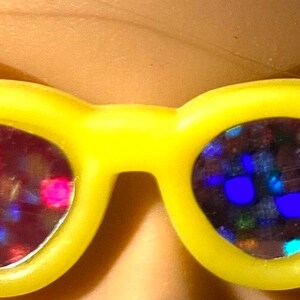 Vintage 1990s teen fashion doll Yellow Glitter Pink and Blue Colored Eyeglasses/Party on your face sunglasses of Happiness! Cute and Cuter