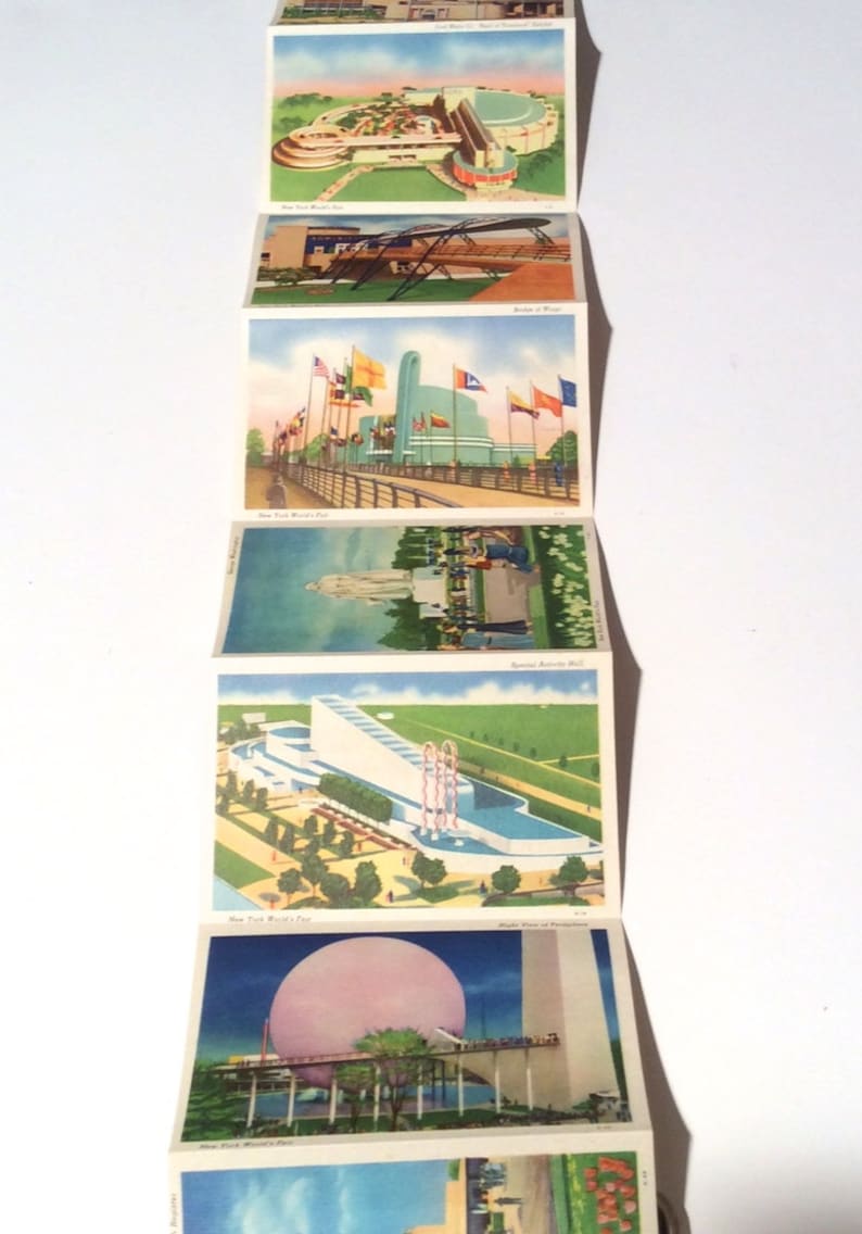 Uncut Linen Postcards Vintage 1939 Worlds Fair New York Art Deco Postcard Set 18 Litho Unused