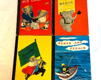Vintage 1960s Printings of Babar Books/Babar and his Children/The Story/The King/Babar and Zephir/Collectible and Cool