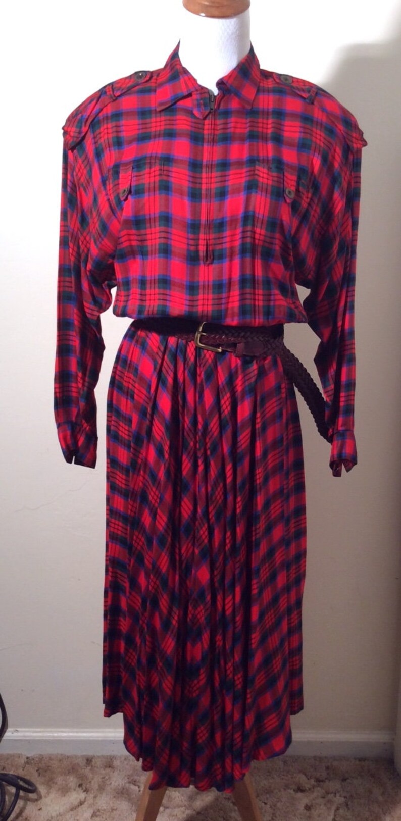 Vintage 1980s Liz Claiborne Red Plaid Long Sleeved Long Full | Etsy