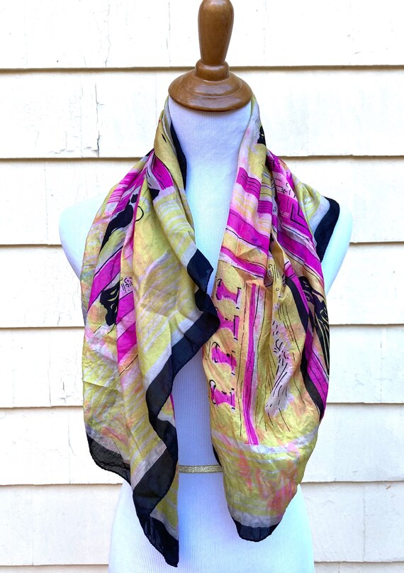 Vintage 1940s Oversized Yellow Pink Black Silk Vi… - image 2