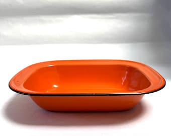 Vintage 1960s Deep Orange Enamel Camping Dish/Tray/Enamelware at its Best/Excellent Color and Condition