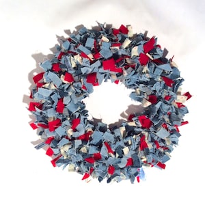 Handmade Denim Red White and Blue Patriotic Country Shabby Chic Cottage Rag Wreath/Save Your Favorite Pair of Jeans