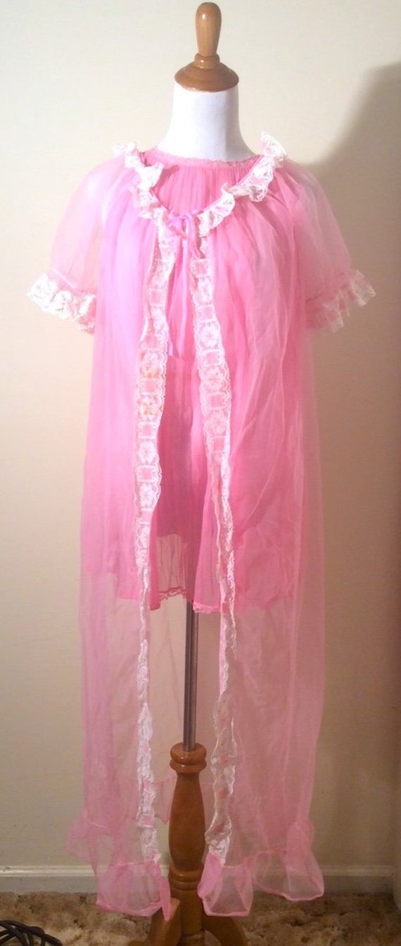 Vintage Early 1960s Pink 2 Piece Teddy and Robe Li