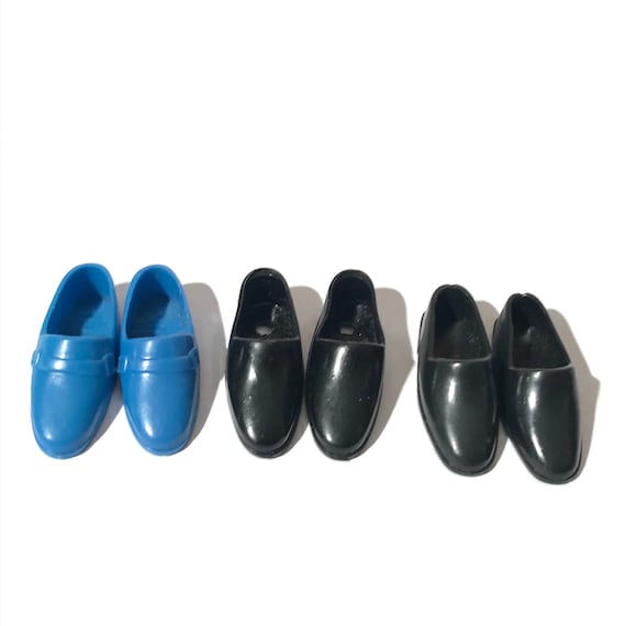 Vintage 1980s-1990s 11.5"/30cm men Fashion Doll 1:6 Scale Miniature Classic Black Blue Loafers Formal Driving Shoes