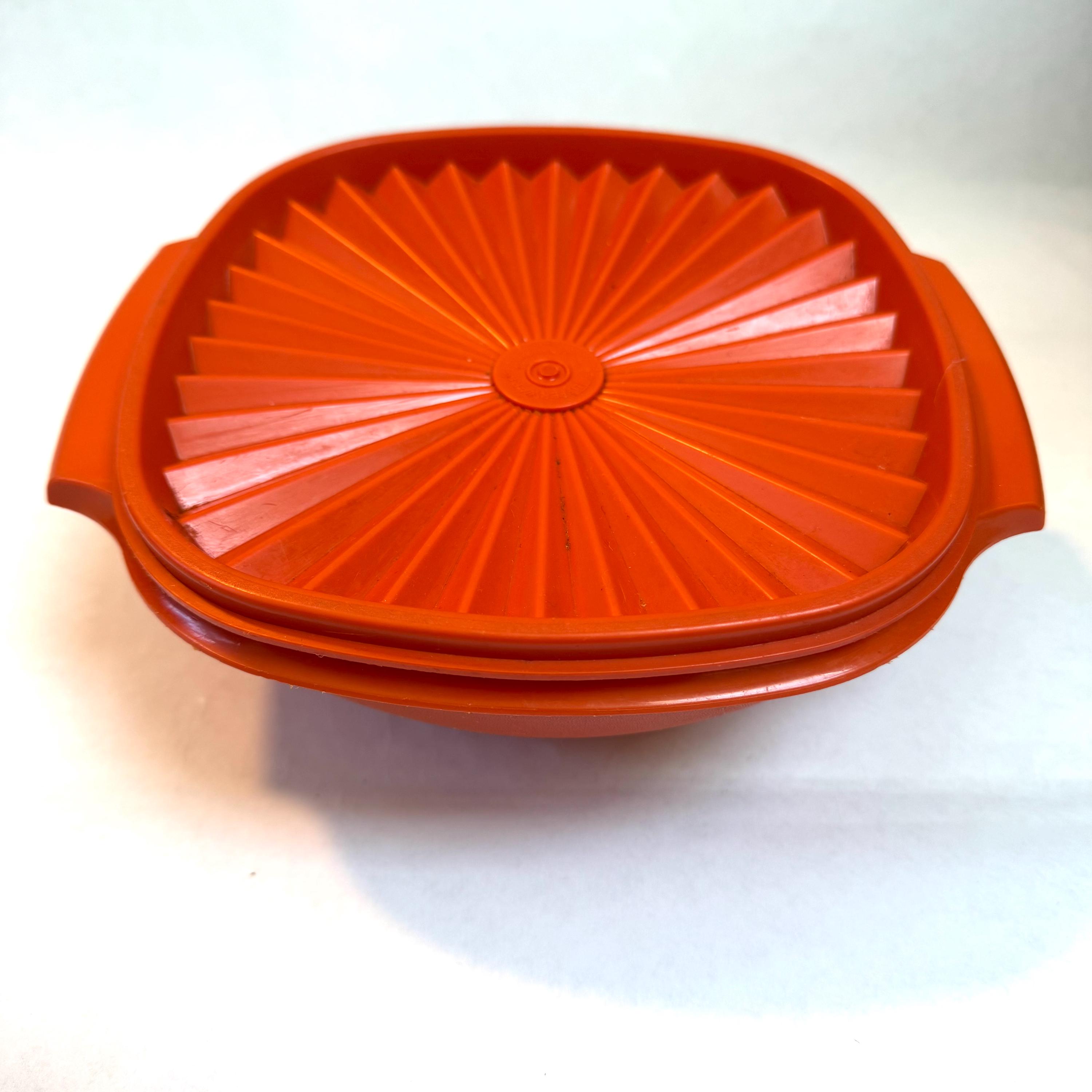 Vintage 1970s Orange Tupperware Medium Sized Plastic Container