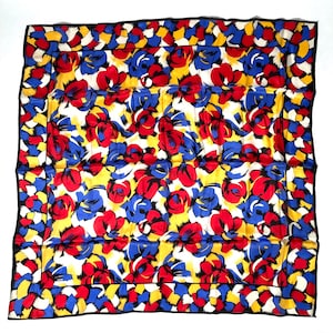 Vintage 1980s Peak of 80s Bright Yellow Blue Red Black Abstract New Wave Music Video HeyDay Style Silk Scarf/ACUTE/Flower Power 80s Jam