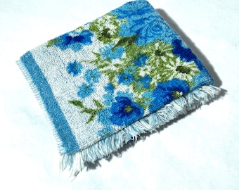 Vintage 1960s Major Modness Bright Blue Floral Happiness on some Terrycloth/Flower Power that Dries You Off Too!/Textile Joy of Joys