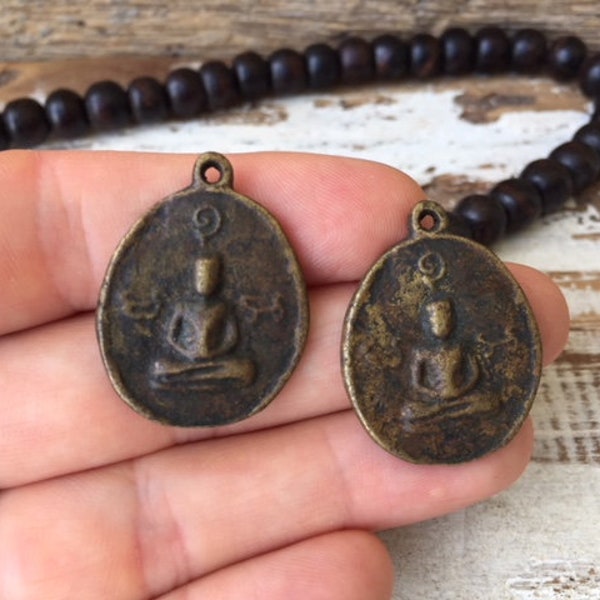 Set of 2 Thai Buddha Amulet Pendants / Thai Amulet Pendants / Brass Amulet Pendants / Buddhist Amulets / Buddha Charm / Amulet / Buddhist