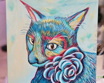 Gattino dipinto gatto opera d'arte originale pittura acrilica regalo per la festa della mamma gatto pittura astratta arredamento alla moda arte della parete gatto arredamento su tela gatto