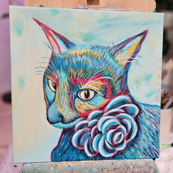 Kitten Painting Cat Original Artwork Acrylic Painting Mother's Day Gift Cat Abstract Paint Trendy Decor Cat Wall Art Cat Canvas Decor