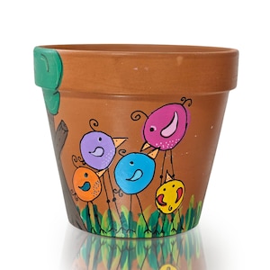 Mom Bird Pot, Personalized Pots, Unique gift for Mother&#39;s Day, Teacher&#39;s Day, Hand Painted Terra Cotta Indoor Planter for Plants, Flower Pot