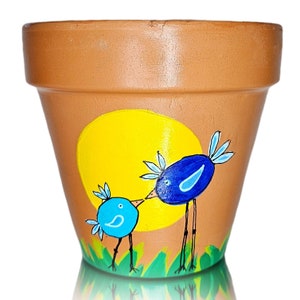 Personalized Terra Cotta Planter: Hand-Painted Bird Design, Dad & Son