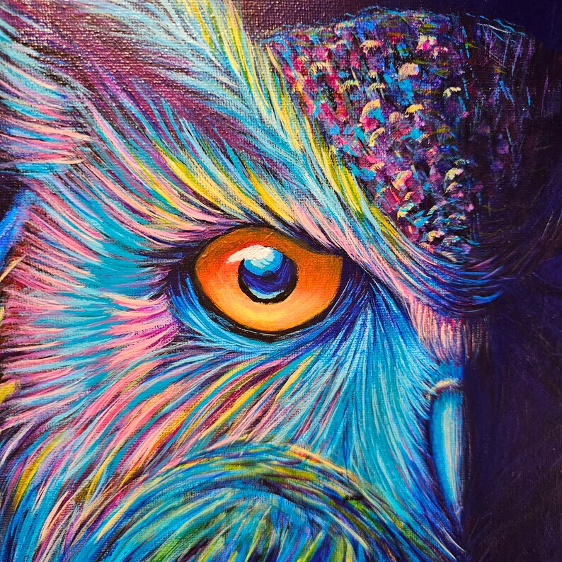 In the Dark, Acrylic Painting Horned Owl, Pop Art, Wall Art, Modern