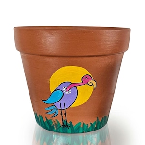 Hand-Painted Vulture Bird Pot: Terra Cotta Indoor Planter