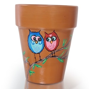 I Love You Owls Pot. A personalized gift for any occasion. 5 inches tall, hand painted terracotta planter, flowerpots for plants.