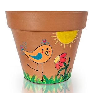 Maceta de terracota personalizada: diseño de pájaro pintado a mano