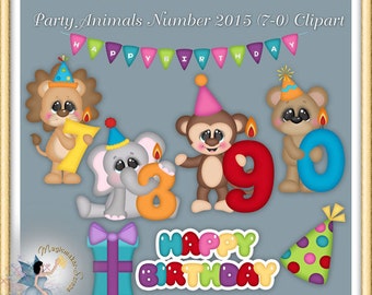 Birthday Party Animals Clipart, Candle Number 0-7