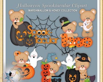 Clipart Spooktacular de Halloween, oso de peluche, malvavisco y miel