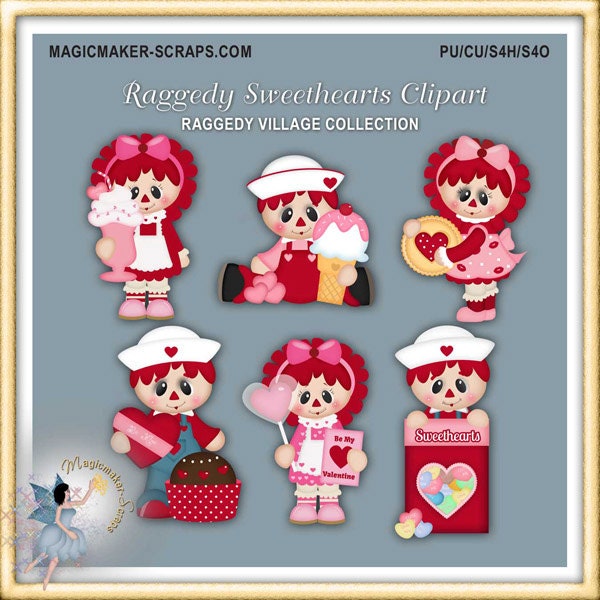 Valentines Clipart, Raggedy Sweethearts