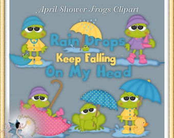 Spring Clipart, Rain, April Shower Frogs