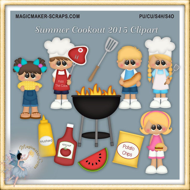 Sommer Cookout Clipart, Barbecue, BBQ Party Bild 1