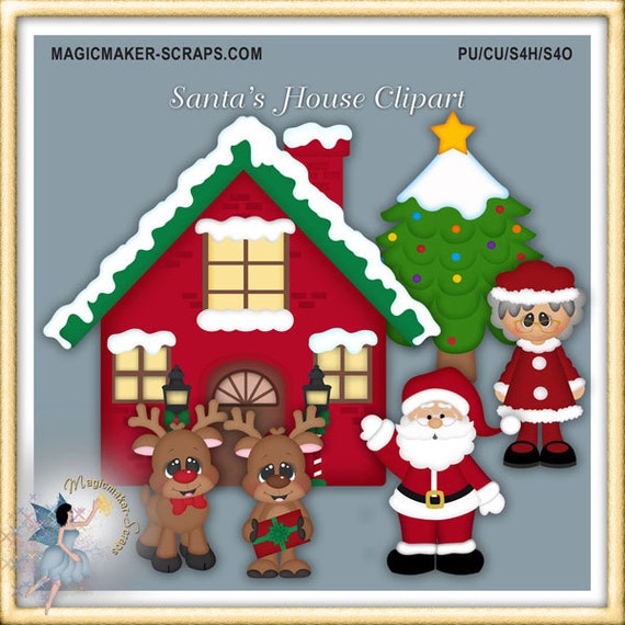Chrsitmas Clipart Santa S House Santa Claus Mrs Claus Etsy