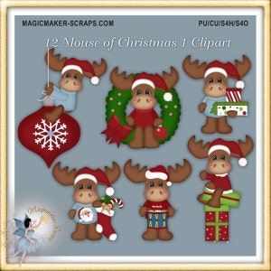 12 Moose of Christmas Holiday Clipart 1