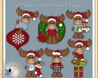 12 Moose of Christmas Holiday Clipart 1