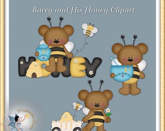 Teddy Osos Clipart, Linda Abeja Miel, Jardín, Uso Comercial, Scrapbook Digital