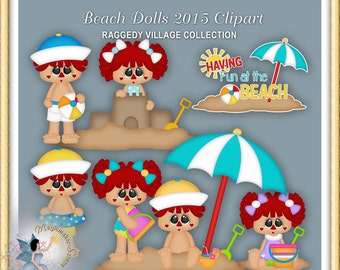 Summer Clipart, Raggedy, Beach Dolls 2015