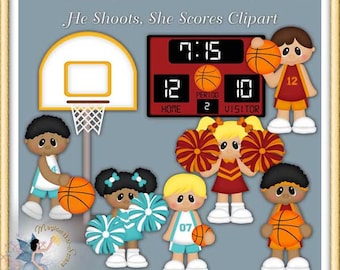 Basketball Clipart, Cheerleader, Sports, He Shoots, She Scores
