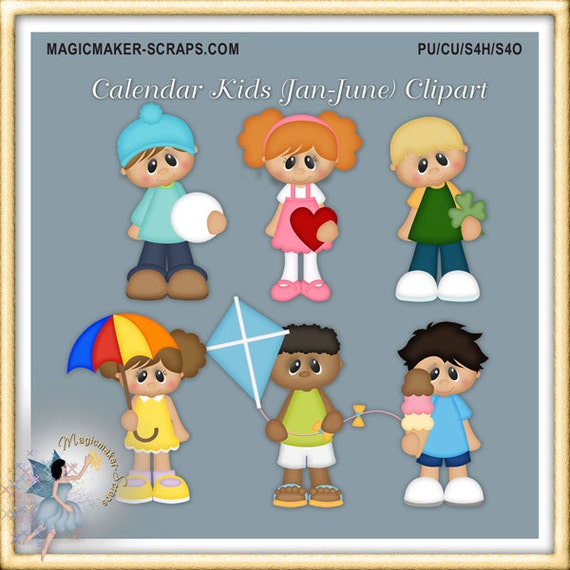 Calendar Kids Clipart January June Etsy