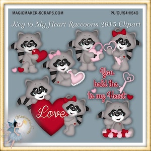 Valentine Clipart, Love, Raccoon, Key to My Heart 2015