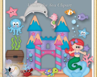 Mermaid Clipart, Under the Sea, girl birthday party