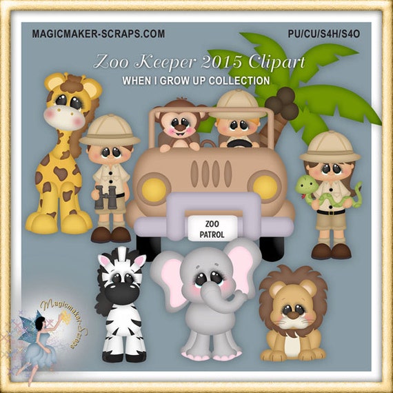 safari clipart animals zoo keeper etsy