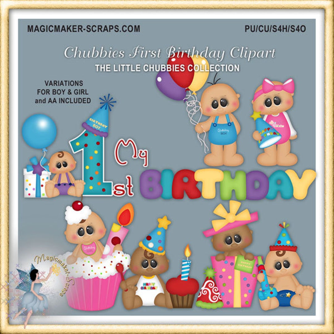 Baby Birthday Clipart, Chubbies First Birthday Party - Etsy