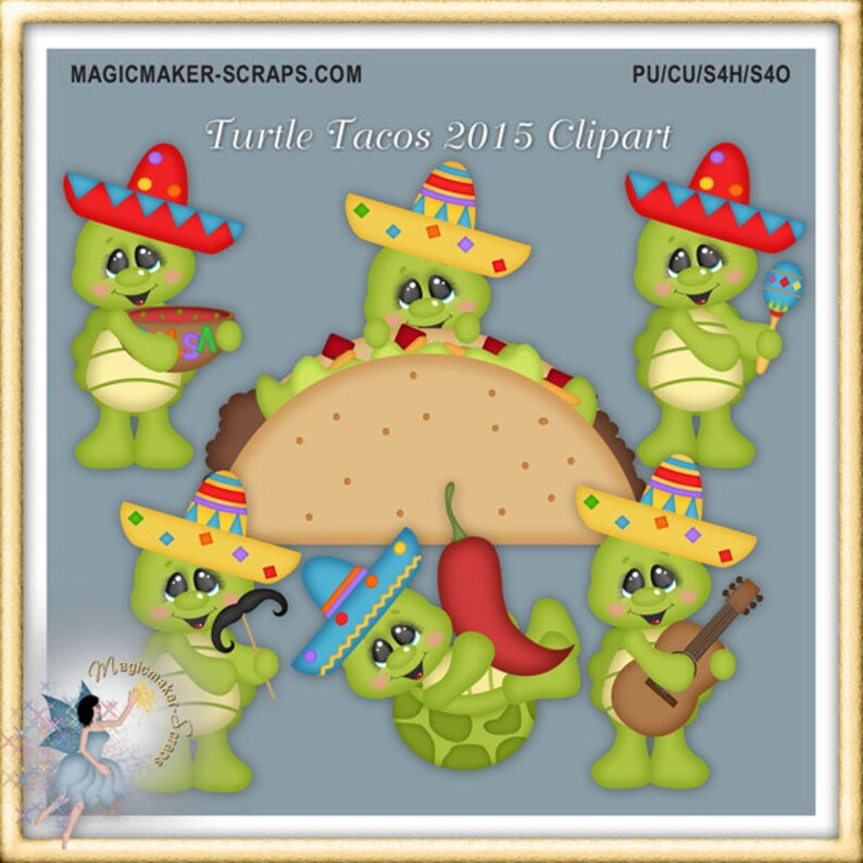Cinco de Mayo Clipart, Turtle Tacos, Fiesta image 1