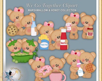 Valentines Clipart, Engagement Teddy Bear, We Go Together, Marshmallow and Honey