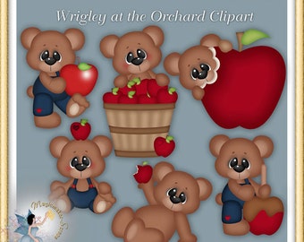 Apple Picking Clipart, Teddy Bear, Wrigley at the Orchard