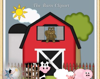 Barn Clipart, Farm, Animals Digital Scrapbook Commercial Use