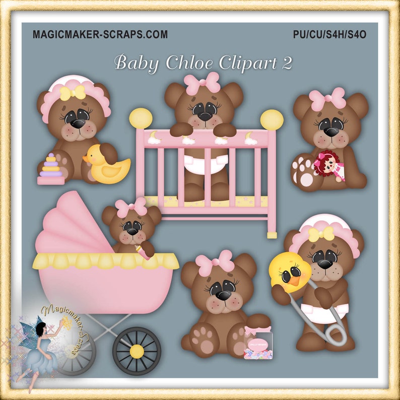 Baby Girl, Teddy Bears, Card Supplies, Commercial Use, Digital Scrapbook, Baby Chloe Clipart 2 image 1