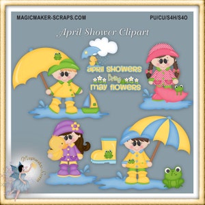 Spring April Showers, Rainy Days Clipart, digital scrapbook elements for commercial use