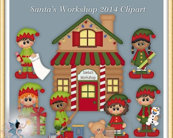 Christmas Clipart, Elves, Holiday, Workshop, Santa's Workshop 2014