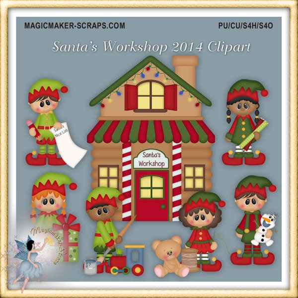 Christmas Clipart, Elves, Holiday, Workshop, Santa's Workshop 2014