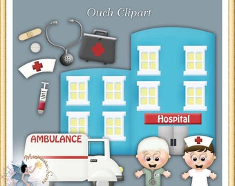 Hospital Clipart, Ambulance, Doctor and Nurse, Commercial Use