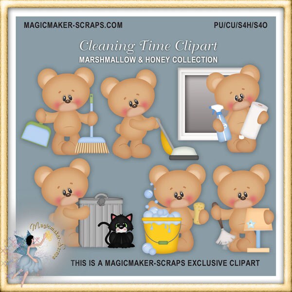 Cleaning Time Clipart Teddy Bear Vacuum Cleaner Marshmallow | Etsy