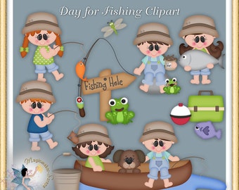 Day for Fishing Clipart, Summer, digital scrapbook,